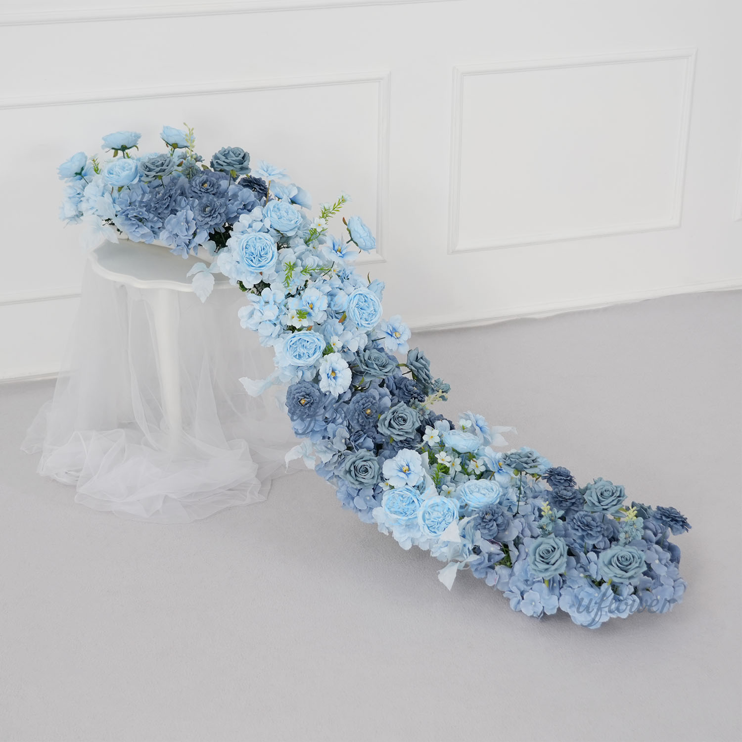 Table Runner - Blue Rose Artificial Flower Row Runner
