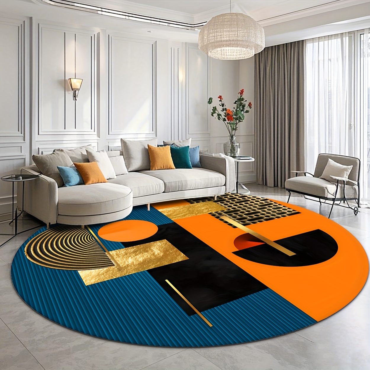 Orange Blue Gold Abstract Geom - Interior Design High End recension och pris